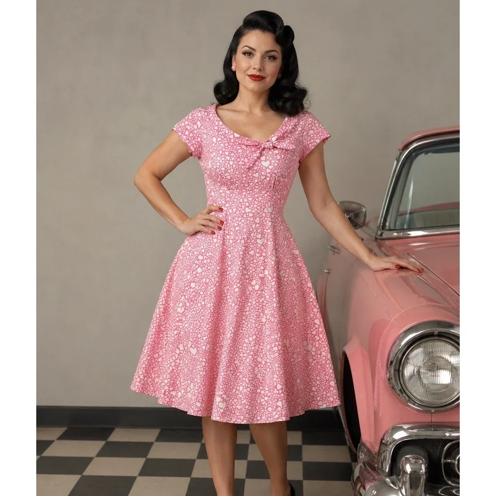 pink rockabilly dress 1950's Rockabilly 'anneliese' Pink Taffeta Wedding Dress With Lace Overlay,  Bow Belt, Tea Length Skirt and Petticoat - Custom Made to Fit